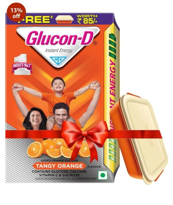 Glucon-D Instant Energy Health Drink Tangy Orange450g+ FREE Tiffin box